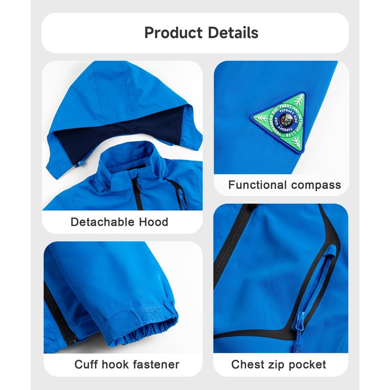 YoungSoul Kids Waterproof Rain Jacket with Detachable Hood - blue,