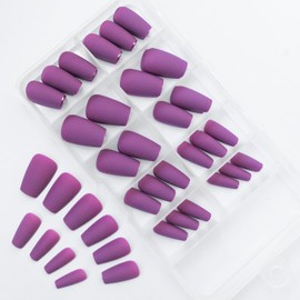 AddFavor 120pc Press on Nails Short Coffin Matte Purple Fake Nails Medium Length Ballerina Acrylic False Nail with Glue Adhesive Tabs Nail File for Women and Girls Manicure