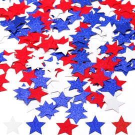 300Pcs Independence National Day Star Confetti, 4th of July Table Confetti, Red White and Blue Sprinkles, American Themed Glitter Confetti, Memorial Day Patriotic Party Decorations