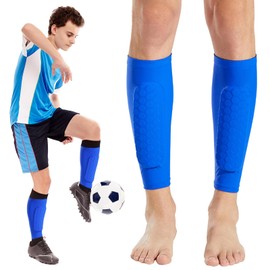 Ledeak Football Shin Pads, 1 Pair Lightweight Shin Pads, Football, Honeycomb Pads, Shin Guard with Non-Slip Sleeves, Elastic Shockproof Shin Pads for Men, Women (Blue, M)