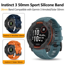 OVERSTEP Watch Bands Compatible with Instinct 3 Amoled/Solar 50mm 26mm Soft Siliocne Strap for Garmin Instinct 3 Smartwatches, Twilight Blue