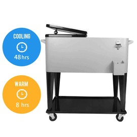 SHAREWIN Outdoor Patio Party Cooler Cart, Silver, 4 Wheels, PP Lined Foam Interior, Heat Preservation, Versatile Use