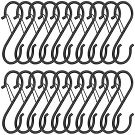 S Hooks, Black, Hooks for Hanging, Safety Buckle Design, Pack of 20 Kitchen Hooks, Heavy Duty Metal Hooks, 9 cm, Rustproof & Corrosion-Resistant S-Hooks for Kitchen, Bathroom, Bedroom, Outdoor Use