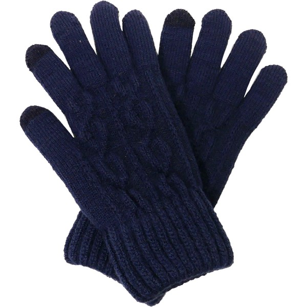 Lad Weather Gloves, Women's, Men's, Smartphone Compatible, Fleece Lined, Warm, Stylish, Cable Knitting, Cold Protection, Popular, Knit Gloves, navy