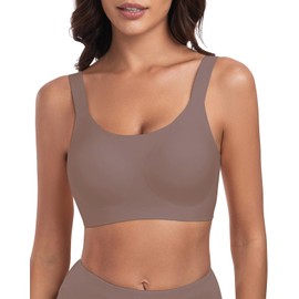 WOWENY Wireless Bras for Women No Underwire Seamless Full Coverage Bralette Ultra Comfort Push Up Bra with Extra Bra Extender Coffee XL