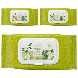 [The Saem] Healing Tea Garden Green Tea Cleansing Tissue, 60 sheets, 3 pcs / [더샘] 힐링 티 가든 그린티 클렌징 티슈, 60매입, 3개