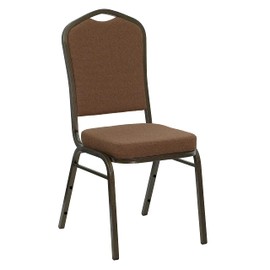 Flash Furniture HERCULES Series Crown Back Stacking Banquet Chair in Coffee Fabric - Gold Vein Frame