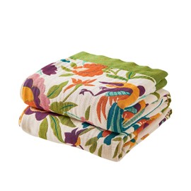 XIBLC - Manta bohemia para cama, 100 % algodón suave y rústico, manta de otoño, 50 x 60 pulgadas, colorida con estampado floral, decoración de granja, colcha rústica reversible para todas las