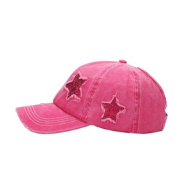 NICEYEA Washed Vintage Star Print Baseball Cap UPF50+ Sun Protection Breathable Cotton Durable Reinforced Brim Unisex Outdoor Sports Daily, pink