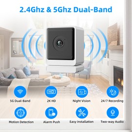 Window Camera 3MP 2K,2.4G&5G WiFi Indoor Cameras for Home Security/Dog/Baby/Pet,Window Security Camera with Al Color Night Vision,Human & Motion Detection, 24/7 Recording, Easy & Quick Window Mount