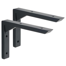Mooche 2PCS Heavy Duty Shelf Brackets 6 inch, Black Wall Shelf Brackets 90° Right Angle, Stainless Steel Wall Mounted Shelf Support Brackets for Living Room Bedroom Garage