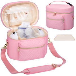 GDNasist Wearable Breast Pump Bag Compatible with Willow/Elvie/Medela/Momcozy, Portable Pumps Carrying Case for Nursing & Working Moms, Pumping Bag with Mat & Shoulder Strap, Pink