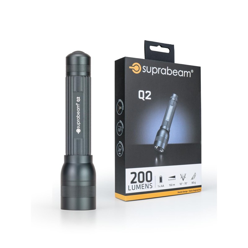 Suprabeam Q2 LED Flashlight, IPx4 Splashproof, Sliding Hyperfocus, Made of