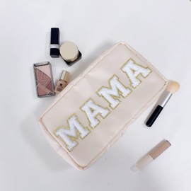 ACAMAL Chenille Letter Bag Nylon Cosmetic Bag with Varsity Patch Makeup Pouch Bag Bridesmaid Gift Toiletry Bag For Travel