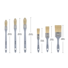 ROLLINGDOG 6 Piece Flat Brush Round Brush Paint Brush Set - 3 Flat Brushes and 3 Points Round Sash Brushes for Detail Painting Woodwork, Stains, Varnishes
