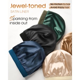 FURTALK Satin Lined Beanie for Women Men Knit Beanie Hat Acrylic Winter Hats Warm Slouchy Skull Cap Black