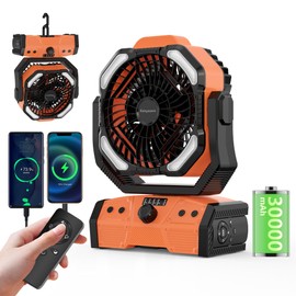 Easywave Camping Fan with LED Lantern: 30000mAh Rechargeable Battery Powered Outdoor Tent, Oscillating Fan with 360° Hanging Hook, Personal USB Desk Fan for Camping, Power Outage, Hurricane, Jobsite