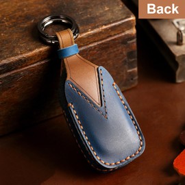 Aoocar Leather Key Fob Cover, Compatible with Subaru Forester CrossTrek Outback Ascent Legacy Impreza WRX BRZ STI, etc, Retro Style No Screw Design Smart Key Holder Protector(4 Button, Blue)