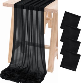 Socomi 4pcs Black Gauze Table Runner Chiffon Like Wedding Table Runner 120 inches Long Boho Rustic for Bridal Shower Decorations Baby Shower