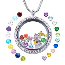 Happy Birthday Gift, Floating Locket Necklace for Grandma, Mom, Mum, Wife, Daughter, Granddaughter, Aunt, Niece, Cousin, Best Friend, Sister, Classmate, Teacher