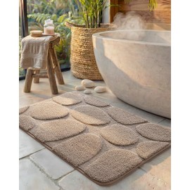 Color&Geometry Bathroom Rugs Non Slip Washable, 24"x36" Large Bath Mats Absorbent, Light Brown Shower Mat Outside Shower Quick Dry Bathmat for Bathroom Sink Laundry Room