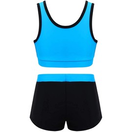 TAIKMD Kids Girls 2 Pcs Racer Back Crop Top with Shorts Athletic Outfits for Gymnastics Leotard Dance Sports (5-6, Blue)
