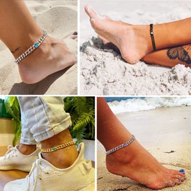 PROSTEEL Ankle Bracelet Crystal Black Anklet July Birthstone Stainless Steel Cuban Links Chain Foot Jewelry