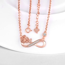 INFINIONLY Women's Necklace Bracelets Earrings 925 Silver Jewellery Sets, Infinity Symbol Necklace Bracelet Earrings, Pendant Bracelets Earrings Inlaid Rose Bouquet, Inlaid Zirconia, Sterling Silver,
