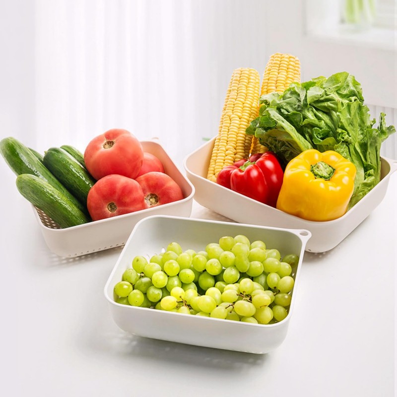3pcs Fruits & Vegetable Colander Set,2 in 1 Fruit Washing