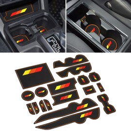 SENSHINE Custom Liners for Toyota Tacoma Accessories 2016-2021 2022 2023 Non-Slip Anti Dust Liner Cup Holder, Center Console, and Door Pocket Inserts Mats Premium Interior (Double Cab) (Orange Trim)