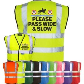 Corporate Togs Equine Safety Apparel - High Vis Vest, PLEASE PASS WIDE & SLOW Print, EN IS0 20471 Class 2 Compliant, Security Vest | Protective Safety Wear