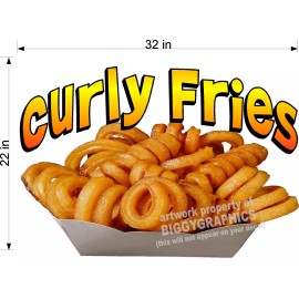 22"  x  32" LARGE VINYL DECAL CURLY FRIES FRENCH FRIES TWIST FULL COLOR W TEXT
