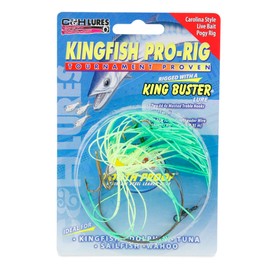 C&H Lures, King Buster Kingfish Pro-Rig, 1/8 oz Head, Chartreuse/Green Firetail Skirt, Two #4 4X Treble Hooks, Swivel, Stainless Steel Single Strand Leader Wire, 3 ft