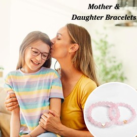 EYQV Mothers Day Gifts for Mum from Daughter, Mother Daughter Gifts, Pink Beads Bracelets for Women Girls, Sweet Birthday Christmas Graduation Presents