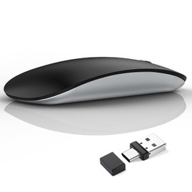 Uiosmuph G11 Wireless Mouse, USB C Rechargeable Computer Mouse, Slim Silent Mice 2.4GHz Optical with USB Nano Receiver and Type C Receiver for Laptop/Mac/PC-Matte Black