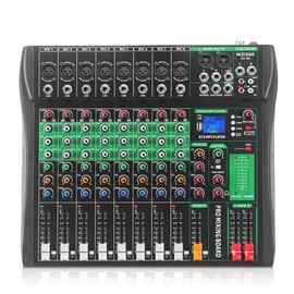 8 Channel Audio Mixer with Reverb, Bluetooth, USB Port, 48V Phantom Power, Professional DJ Mixer for Recording Karaoke Podcasting Microphones Smartphone - model: AX-80PRO-16DSP