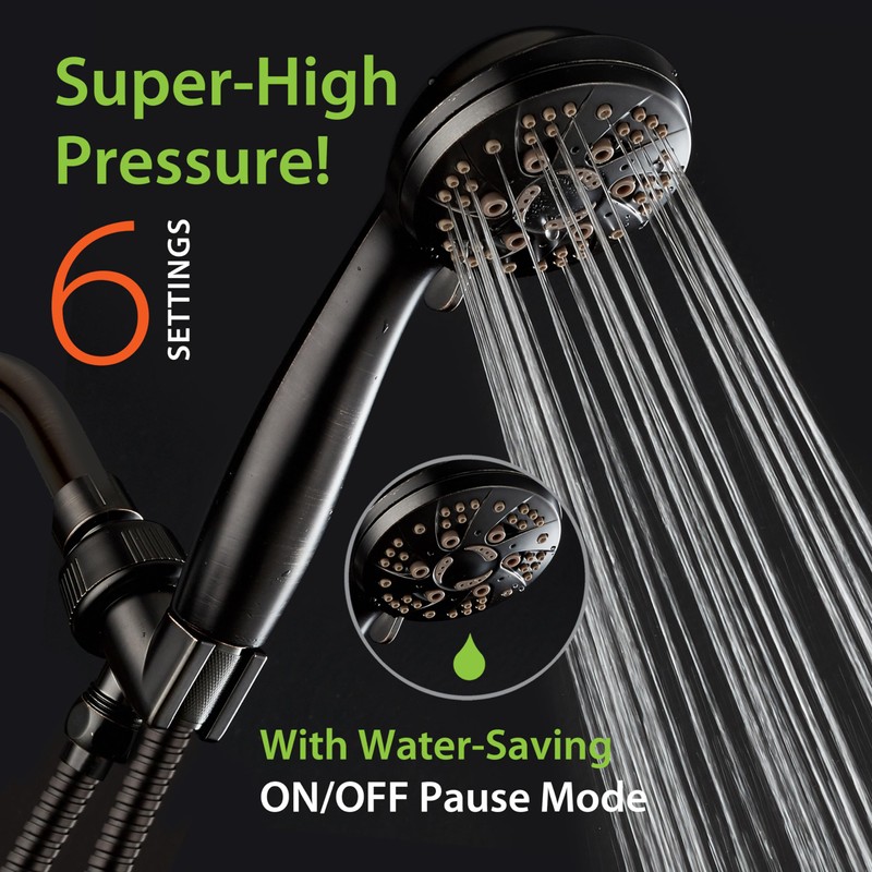 AquaDance High Pressure 6-Setting Oil Rubbed Bronze Handheld Shower Head