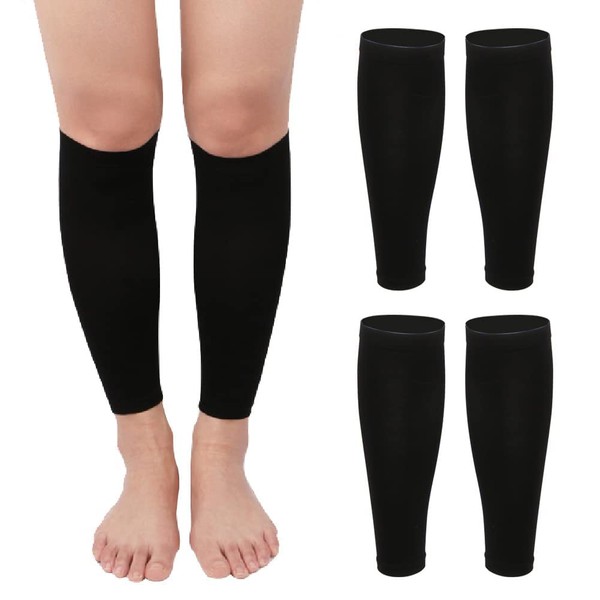 Angzhili 2 Pairs Calf Compression Sleeves for Men & Women,Footless Compression Socks for Leg Support,Shin Splint,Pain Relief,Travel,Running,Yoga and Fitness (X-Large, Black)