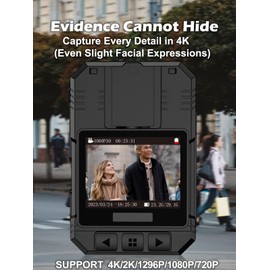 SPIKECAM Real 4K Body Cameras with Audio and Video Recording, 160° Wide Angle Lens Bodycam with Dual Microphone, 2 in IPS Screen,Type C OTG,Personal Wearable Body Cams for Security, Police (128GB)