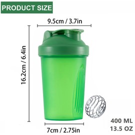 KANGSIT Protein Shaker Bottle with Stainless Steel Mixing Ball, BPA- and DEHP-free, Leakproof Flip On Lid- Protein & Supplement Shaker Bottle 400ml (Green)