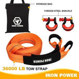 Iron Power 3'' × 30ft Heavy Duty Recovery Tow Straps Kit with 36,000 lb Capacity 4x4 Towing Rope + Heavy Duty 3/4 Shackles (2pcs) + Storage Bag