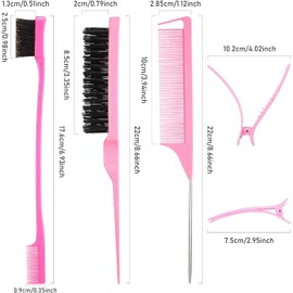 Remerry Set de 12 Cepillos para el Cabello Cepillos de Pelo de Nailon Cepillo de Burlas del Salón de 3 Filas Cepillo de Borde de Pelo de Doble Cara Peinado Suave de Cola de Rata con Clips de Pico Pato