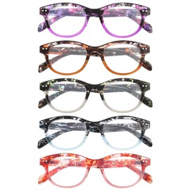 JOLISU Reading Glasses for Women, 5 Pack Lady's Cheaters with Spring Hinge, Classic Round Blue Light Blocking Readers-2.00