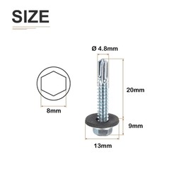 Pafnisoin Pack of 50 Plumber Screws with Sealing Washer 4.8 x 20 mm Trapezoidal Sheet Metal Screws Anthracite Steel Roof Screws Self Tapping Drilling Screws with Hexagonal Socket