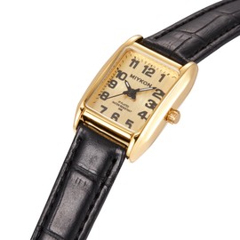 Miykon Women’s Square Business Casual Watch - Strap Watch with Roman or Arabic Numerals, Japanese Quartz, Water Resistant, 22mm - Model F2B67 (Arabic Numeral, Gold Case, Gold Dial)