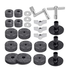 Tutuxio 23pcs Cymbal Replacement Accessories, Cymbal Stand Felts, Drum Cymbal Felt Pads Include Wing Nuts, Washers, Cymbal Sleeves & Drum Key