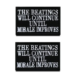 2 Packs Funny The Beatings Will Continue Until Morale Improves Embroidered Hook & Loop Emblem Badge Applique Patches for CLothes Uniform Armband Backpack Biker Service Dog Vest Harness