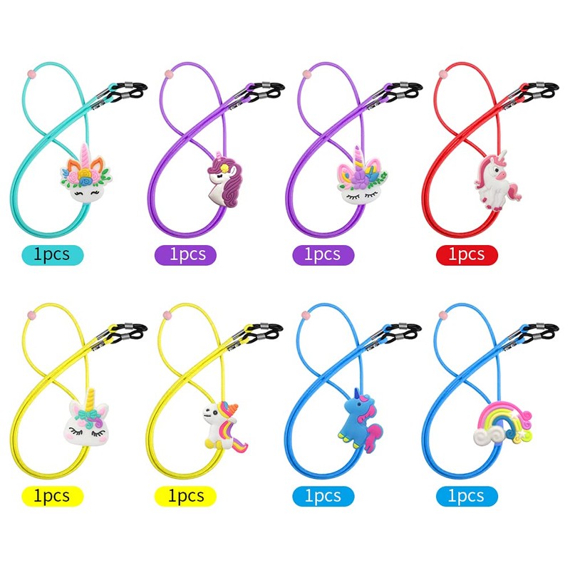 SKYCOOOOL Kids Glasses Strap (8PCS) Unicorn Rainbow Adjuster Stretchy Eyeglass