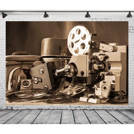 CORFOTO 5x4ft Fabric Vintage Movie Camera Photography Backdrop Film Projector Background Retro Video Reel Director Scene Decorations Movie Themed Birthday Party Photoshoot Booth Studio Props