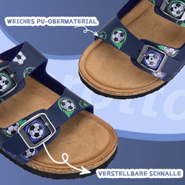 Torotto Children's Mules with Cork Slippers Boys Girls Slippers Straps Adjustable Buckle Non-Slip Flip Flops for Indoor and Outdoor Use, Football., 37 EU